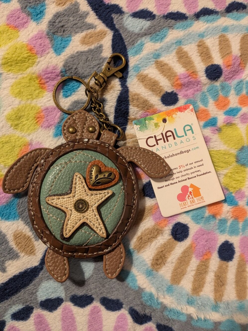 Chala Turtle Keychain Card Holder in Brown, Teal, Cream